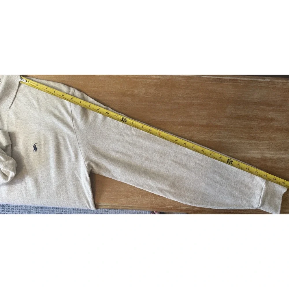 Polo Ralph Lauren Classic Fit Oatmeal Cotton Pique Long Sleeve Polo Shirt MED.